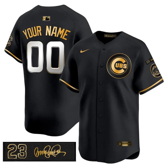 Chicago Cubs Custom Black Gold 'Ryne Sandberg Tribute' Vapor Limited V3 Stitched Jersey