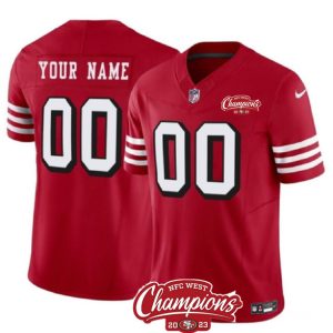San Francisco 49ers Custom Red 2023 F.U.S.E. NFC West Champions Patch Alternate Stitched Jersey