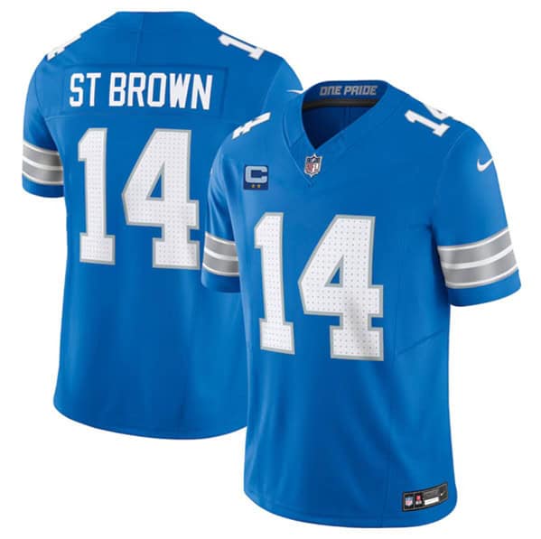 Detroit Lions #14 Amon-Ra St. Brown Blue 2024 F.U.S.E. With 2-Star C Patch Vapor Limited Stitched Jersey