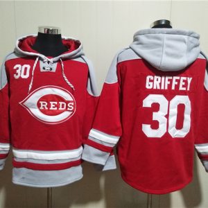 Cincinnati Reds #30 Ken Griffey Jr. Red Ageless Must-Have Lace-Up Pullover Hoodie