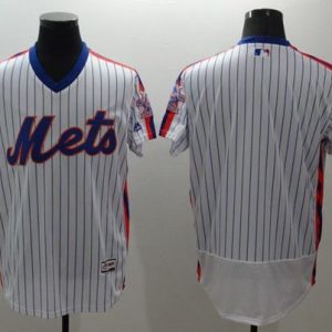 Mets Blank White(Blue Strip) Flexbase Authentic Collection Alternate Stitched Jersey