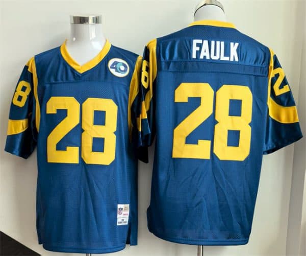 Los Angeles Rams #28 Marshall Faulk Royal Throwback Football Stitched Jersey