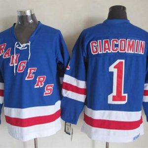 Rangers #1 Eddie Giacomin Light Blue CCM Throwback Stitched Jersey