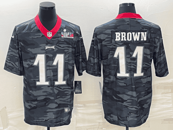 Philadelphia Eagles #11 A. J. Brown Camo Super Bowl LVII Patch Limited Stitched Jersey