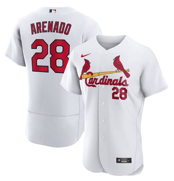 St. Louis Cardinals #28 Nolan Arenado White Flex Base Stitched Jersey