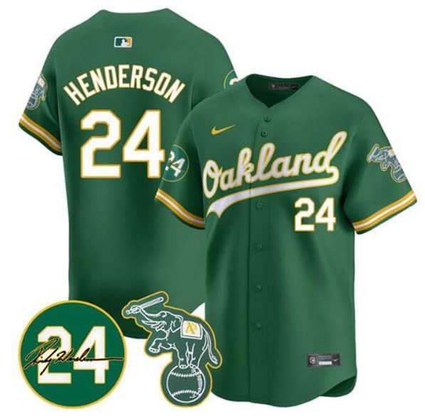 Oakland Athletics #24 Ricky Henderson Green 2024 Limited With Patch Stitched Jersey