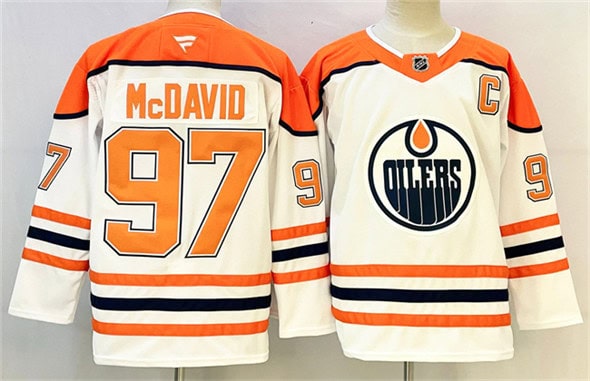 Edmonton Oilers #97 Connor McDavid White Orange 2024-25 With C Patch Heritage Classic Primegreen Stitched Jersey