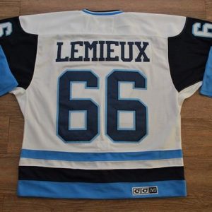 Penguins #66 Mario Lemieux Stitched White Blue CCM Throwback Jersey