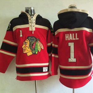 Blackhawks #1 Glenn Hall Red Sawyer Hooded Sweatshirt Stitched Jersey
