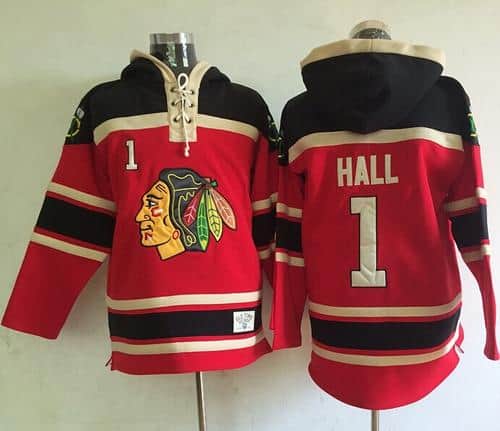 Blackhawks #1 Glenn Hall Red Sawyer Hooded Sweatshirt Stitched Jersey