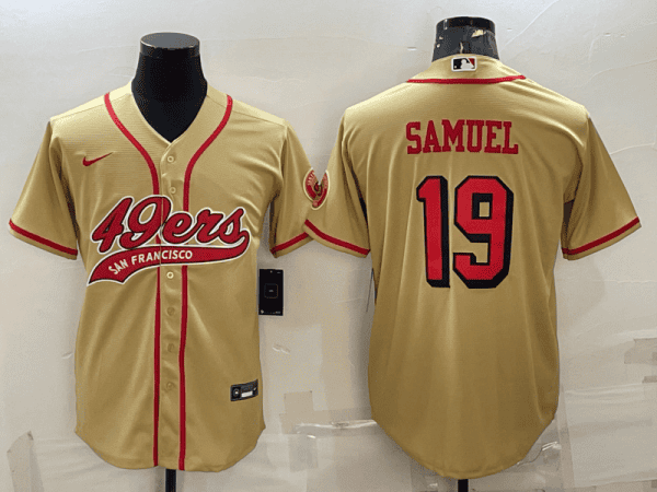 San Francisco 49ers #19 Deebo Samuel New Gold With Patch Cool Base Stitched Baseball Jersey
