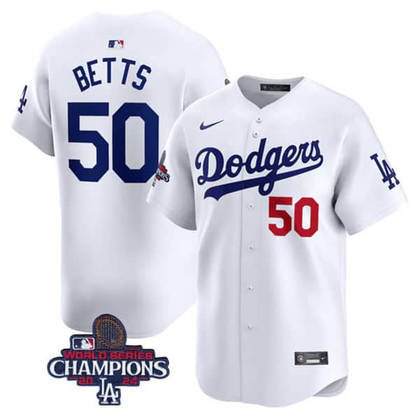 Los Angeles Dodgers #50 Mookie Betts White 2024 World Series Champions Home Limited Stitched Jersey