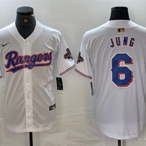Texas Rangers #6 Josh Jung White Gold Cool Base Stitched Jersey