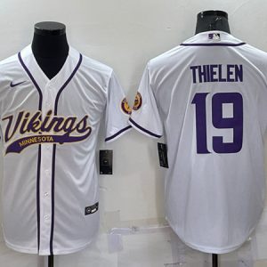 Minnesota Vikings #19 Adam Thielen White With Patch Cool Base Stitched Baseball Jersey
