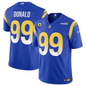 Los Angeles Rams #99 Aaron Donald Blue 2023 F.U.S.E. With 4-Star C Patch Vapor Vapor Limited Stitched Jersey