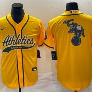 Oakland Athletics Yellow Team Big Logo Cool Base Stitched Jersey 003