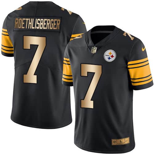 Steelers #7 Ben Roethlisberger Black Stitched Limited Gold Rush Nike Jersey