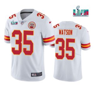 Kansas City Chiefs #35 Jaylen Watson White Super Bowl LVII Patch Vapor Untouchable Limited Stitched Jersey