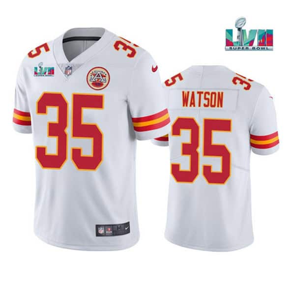 Kansas City Chiefs #35 Jaylen Watson White Super Bowl LVII Patch Vapor Untouchable Limited Stitched Jersey