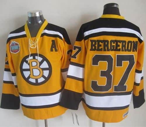 Bruins #37 Patrice Bergeron Yellow Winter Classic CCM Throwback Stitched Jersey