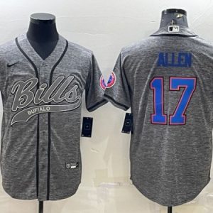 Buffalo Bills #17 Josh Allen Gray With Patch Cool Base Stitched Baseball Jersey