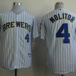 Brewers #4 Paul Molitor White (Blue Strip) Stitched Jersey