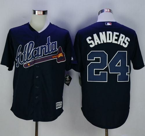 Braves #24 Deion Sanders Navy Blue New Cool Base Stitched Jersey