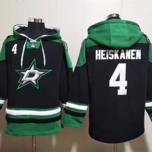 Dallas Stars #4 Miro Heiskanen Black Green Lace-Up Pullover Hoodie