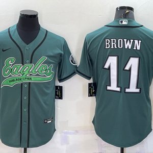 Philadelphia Eagles #11 A. J. Brown Green With Patch Cool Base Stitched Baseball Jersey