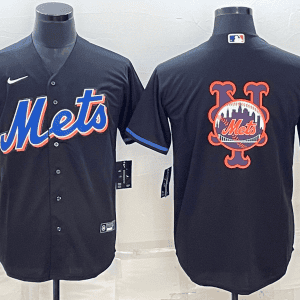 New York Mets Black Team Big Logo Cool Base Stitched Jersey