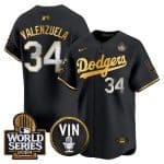 Los Angeles Dodgers #34 Toro Valenzuela Black Gold 2024 World Series With Vin Kobe Patch Limited Stitched Jersey