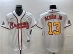 Atlanta Braves #13 Ronald Acuna Jr. White Gold World Series Champions Cool Base Stitched Jersey