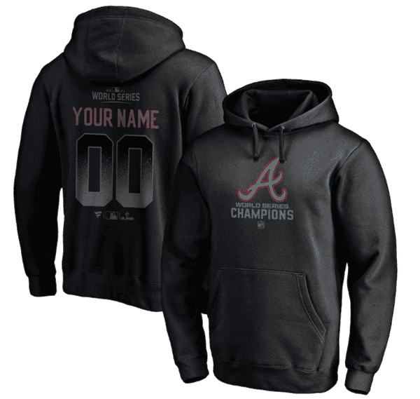 Atlanta Braves Black 2021 World Series Champions Custom Name Number Pullover Hoodie