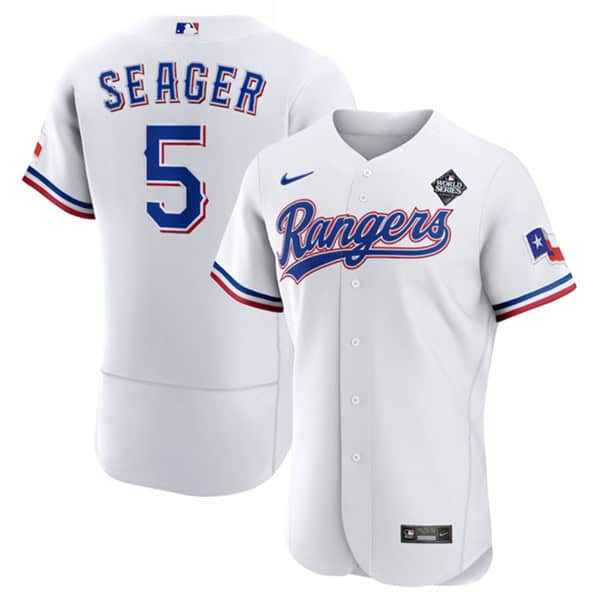 Texas Rangers #5 Corey Seager White 2023 World Series Flex Base Stitched Jersey