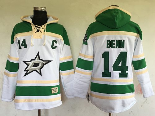 Stars #14 Jamie Benn White Sawyer Hooded Sweatshirt Stitched Jersey