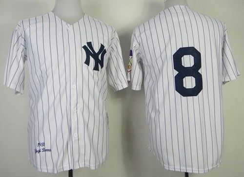 Mitchell And Ness 1951 Yankees #8 Yogi Berra Stitched White Throwback Jersey