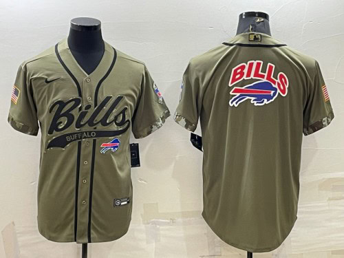 Buffalo Bills Olive Salute To Service Team Big Logo Cool Base Stitched Baseball Jersey