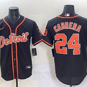 Detroit Tigers #24 Miguel Cabrera Black With Patch Cool Base Stitched Jersey