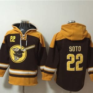 San Diego Padres #22 Juan Soto Brown Yellow Ageless Must-Have Lace-Up Pullover Hoodie