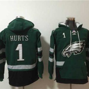Philadelphia Eagles #1 Jalen Hurts Green Ageless Must-Have Lace-Up Pullover Hoodie