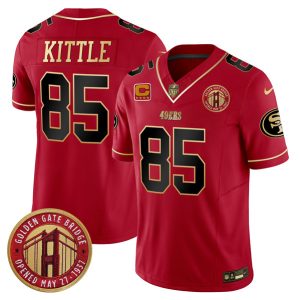 San Francisco 49ers #85 George Kittle Red F.U.S.E. Golden Gate Bridge With 4-Star C Patch Scarlet Vapor Limited Stitched Jersey