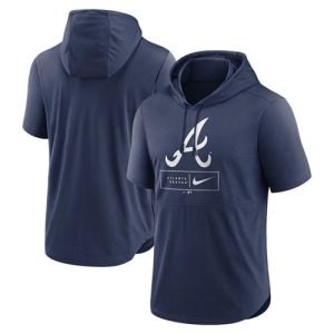 Atlanta Braves Navy Short Sleeve Pullover Hoodie