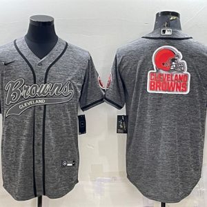 Cleveland Browns Gray Team Big Logo With Patch Cool Base Stitched Jersey