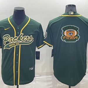 Green Bay Packers Green Team Big Logo With Patch Cool Base Stitched Baseball Jersey