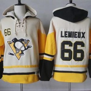 Penguins #66 Mario Lemieux Cream Gold Sawyer Hooded Sweatshirt Stitched Jersey