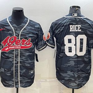 San Francisco 49ers #80 Jerry Rice Gray Camo With Patch Cool Base Stitched Baseball Jersey