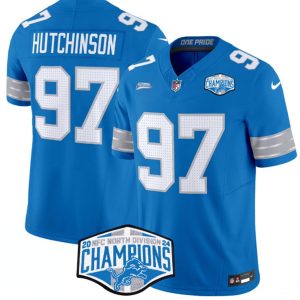 Detroit Lions #97 Aidan Hutchinson Blue 2024 NFC North Champions F.U.S.E. Vapor Limited Stitched Jersey