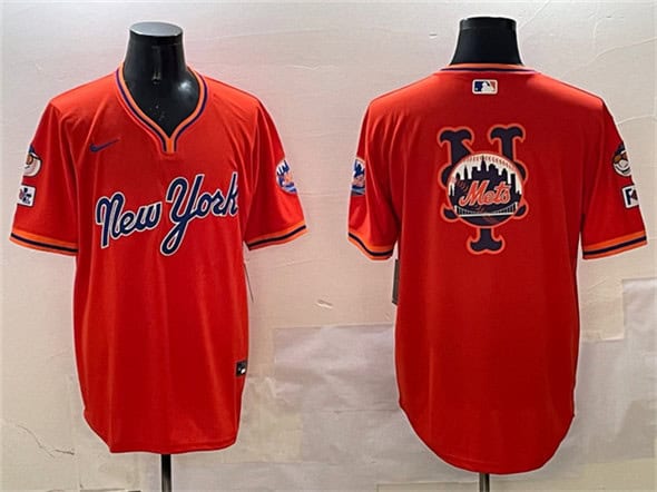 New York Mets Team Big Logo Orange 2025 Spring Training Stitched Jersey