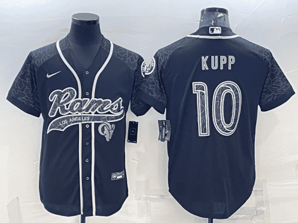 Los Angeles Rams #10 Cooper Kupp Black Reflective With Patch Cool Base Stitched Baseball Jersey
