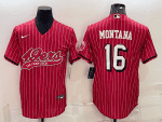 San Francisco 49ers #16 Joe Montana Red With Patch Cool Base Stitched Baseball Jersey